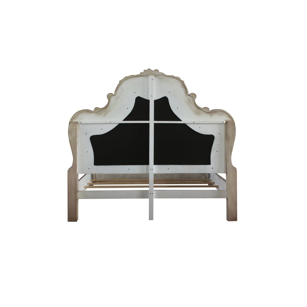 Dresden Queen Bed in Leatherette & Vintage Bone White