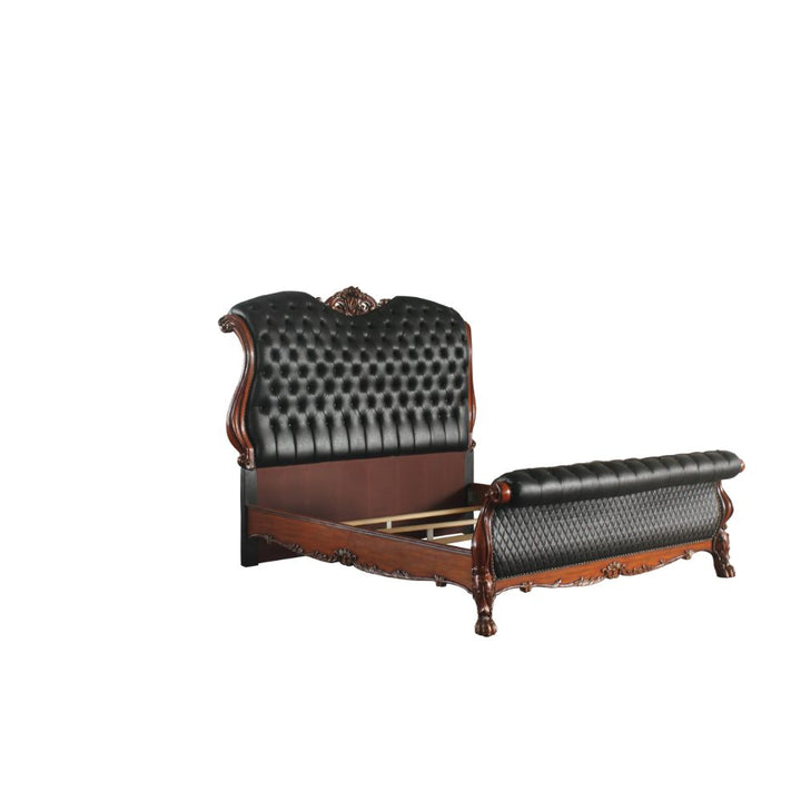 Dresden Queen Bed in Leatherette &amp; Cherry Oak