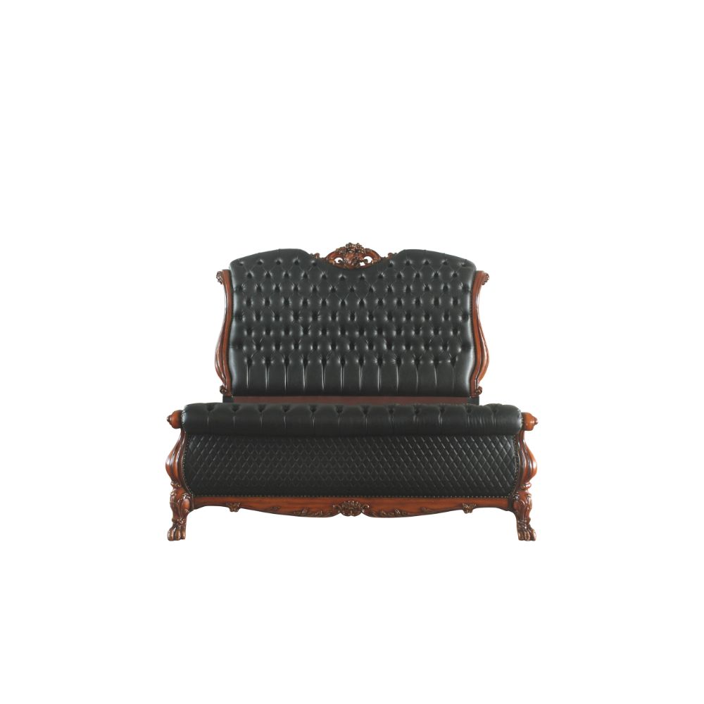 Dresden Queen Bed in Leatherette & Cherry Oak