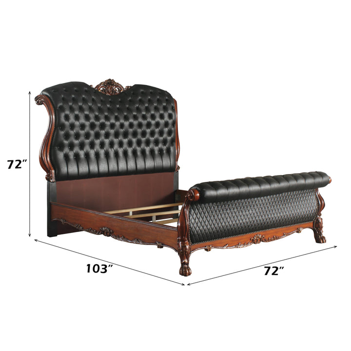 Dresden Queen Bed in Leatherette &amp; Cherry Oak - dimensions