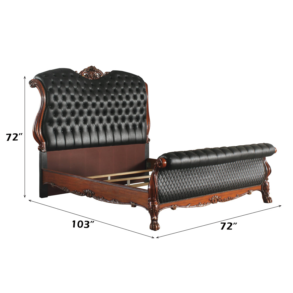 Dresden Queen Bed in Leatherette & Cherry Oak - dimensions
