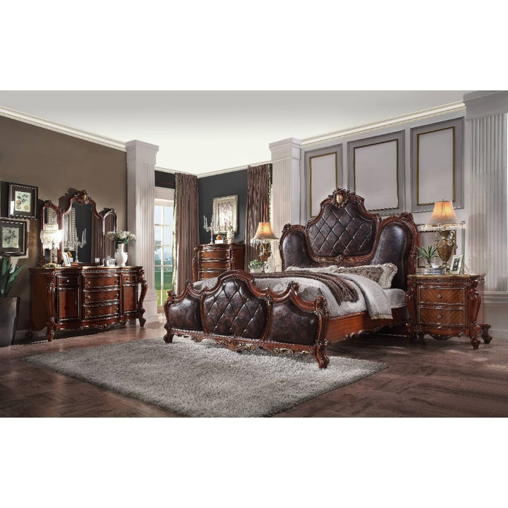 Picardy Queen Bed in Leatherette &amp; Honey Oak
