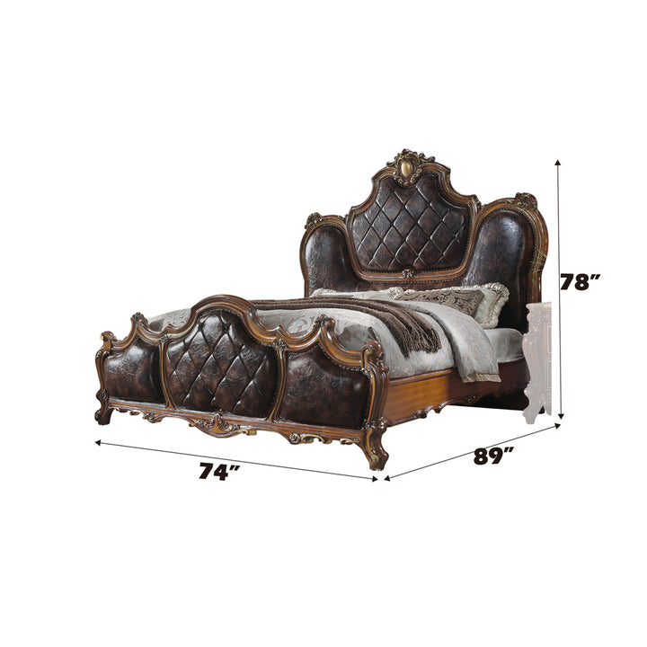 Picardy Queen Bed in Leatherette &amp; Honey Oak - dimensions