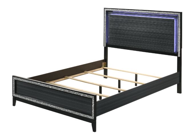 Haiden Queen Bed with Led in LED & Weathered Black