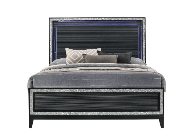 Haiden Queen Bed with Led in LED &amp; Weathered Black