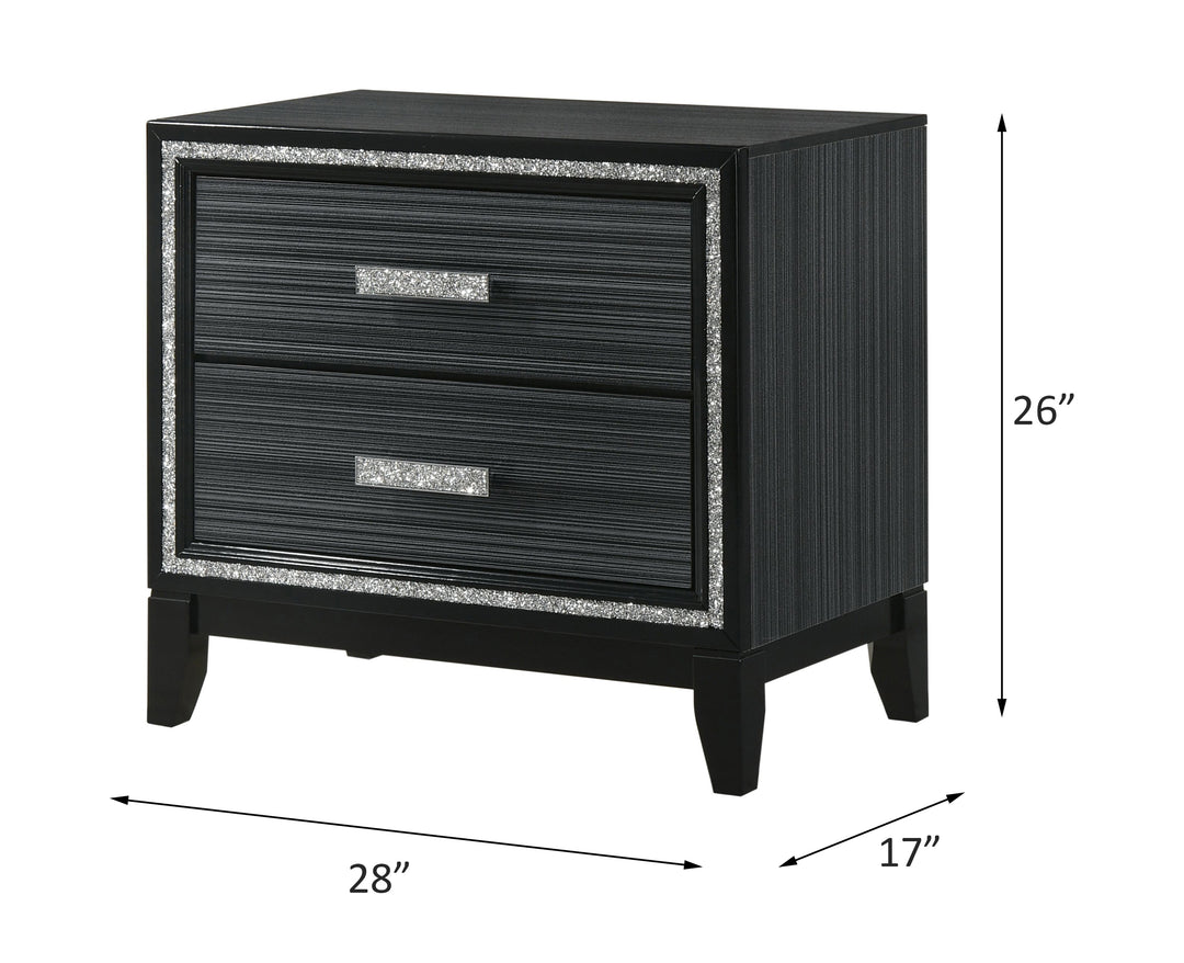 Haiden Nightstand in Weathered Black Finish - line drawing