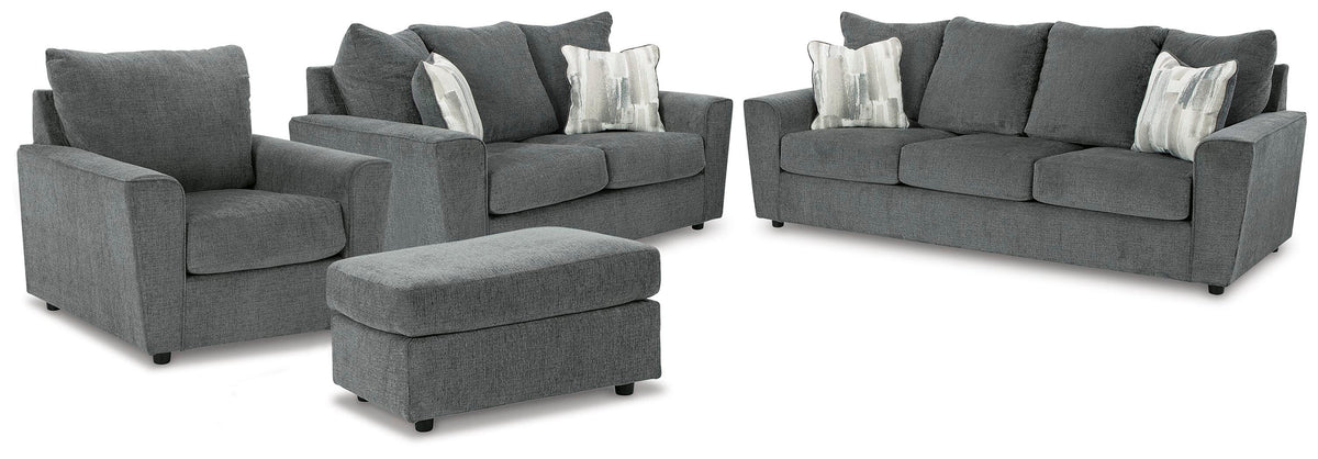 Stairatt Sofa, Loveseat, Chair and Ottoman - Gravel (1)