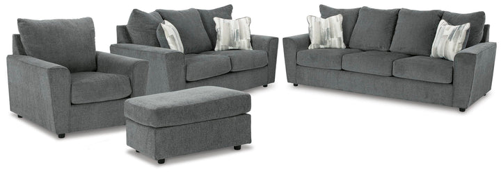 Stairatt Sofa, Loveseat, Chair and Ottoman - Gravel (1)