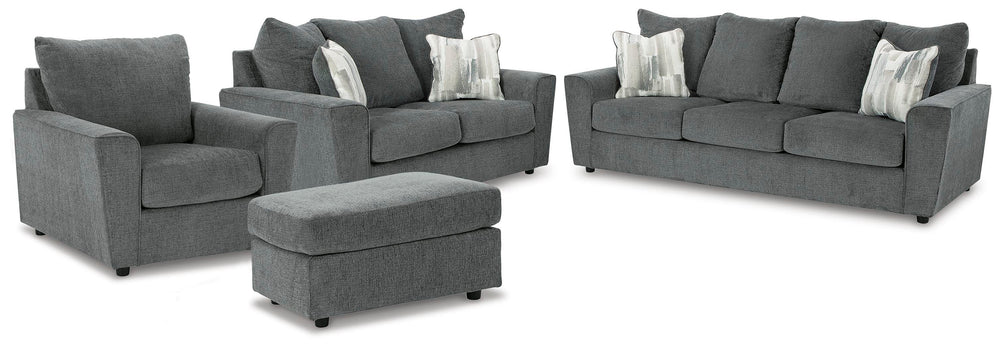 Stairatt Sofa, Loveseat, Chair and Ottoman - Gravel (1)
