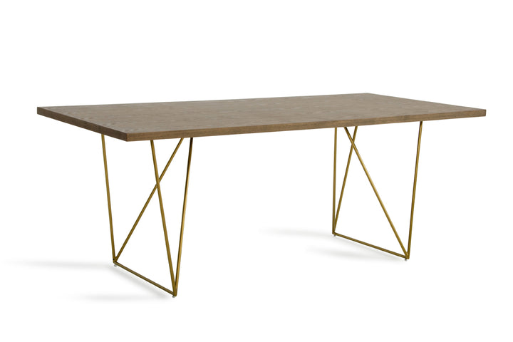 Marcia Mid-Century Tobacco &amp; Antique Brass Dining Table