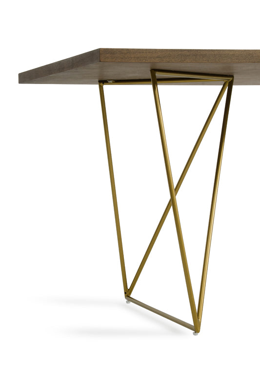 Marcia Mid-Century Tobacco &amp; Antique Brass Dining Table