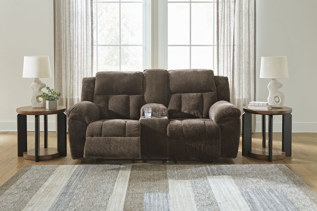 Frohn - Dbl Reclining Loveseat With Console - Chocolate