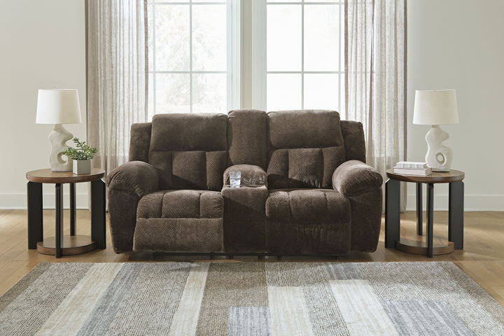 Frohn - Dbl Reclining Loveseat With Console - Chocolate
