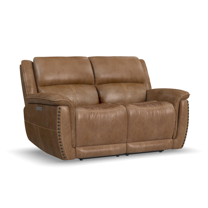 Beau Fabric Power Reclining Loveseat with Power Headrests in Silt