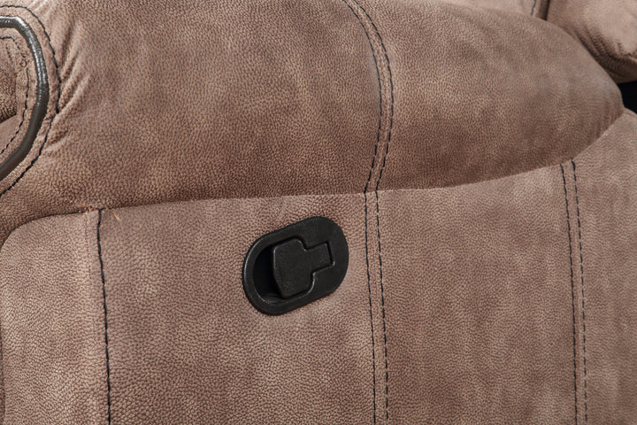 Dollum - Two Tone Nubuck Manual Recliner Sectional Sofa With USB Port Cupholder Console - Chocolate