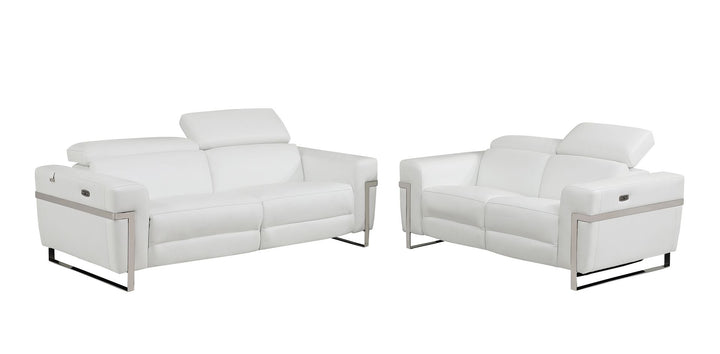 DivanItalia 990 Power Reclining 2-Piece Sofa Set with Power Headrest in Top-Grain Italian Leather - White