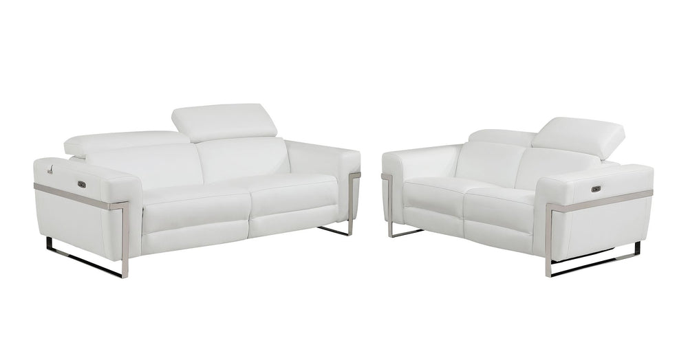 DivanItalia 990 Power Reclining 2-Piece Sofa Set with Power Headrest in Top-Grain Italian Leather - White