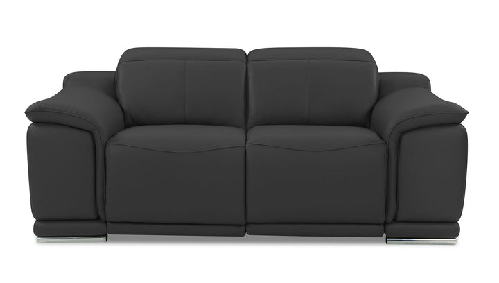 DivanItalia 9762 Top Grain Italian Leather Power Reclining Loveseat with Adjustable Headrests - Dark Gray