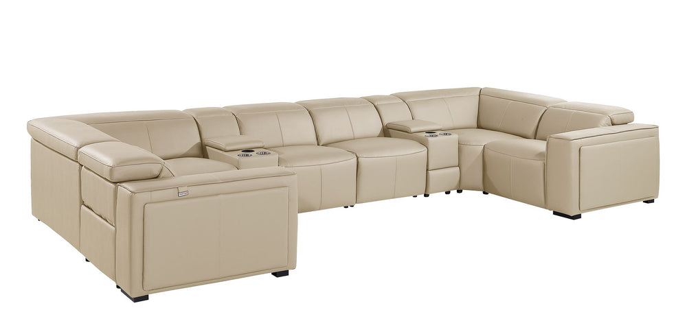 DivanItalia 1224 8-Piece U-Shaped Sectional Sofa in Top Grain Italian Leather with 4 Power Recliners & Power Headrests – with Console - Beige