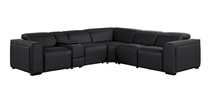 DivanItalia 1224 6-Piece L-Shaped Sectional Sofa in Top Grain Italian Leather with 3 Power Recliners &amp; Power Headrests - Black