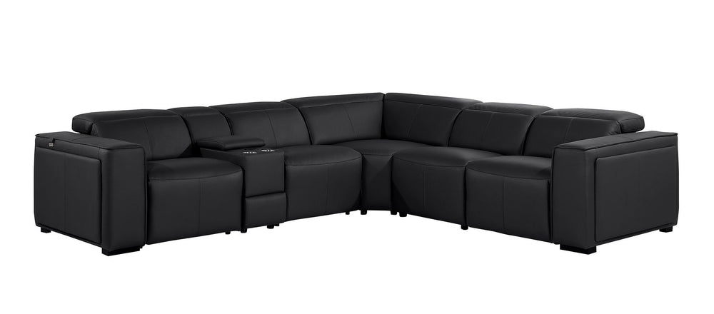 DivanItalia 1224 6-Piece L-Shaped Sectional Sofa in Top Grain Italian Leather with 3 Power Recliners & Power Headrests - Black