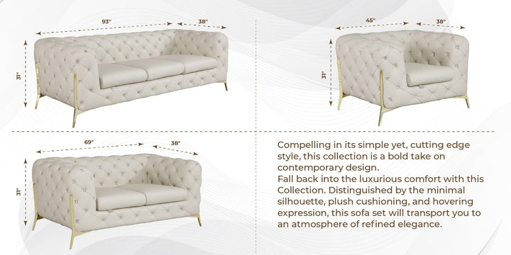 DivanItalia 970 Italian Leather Beige Leather Sofa and Two Chair Set