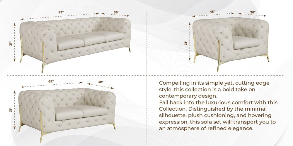 DivanItalia 970 Italian Leather Beige Leather Sofa and Two Chair Set