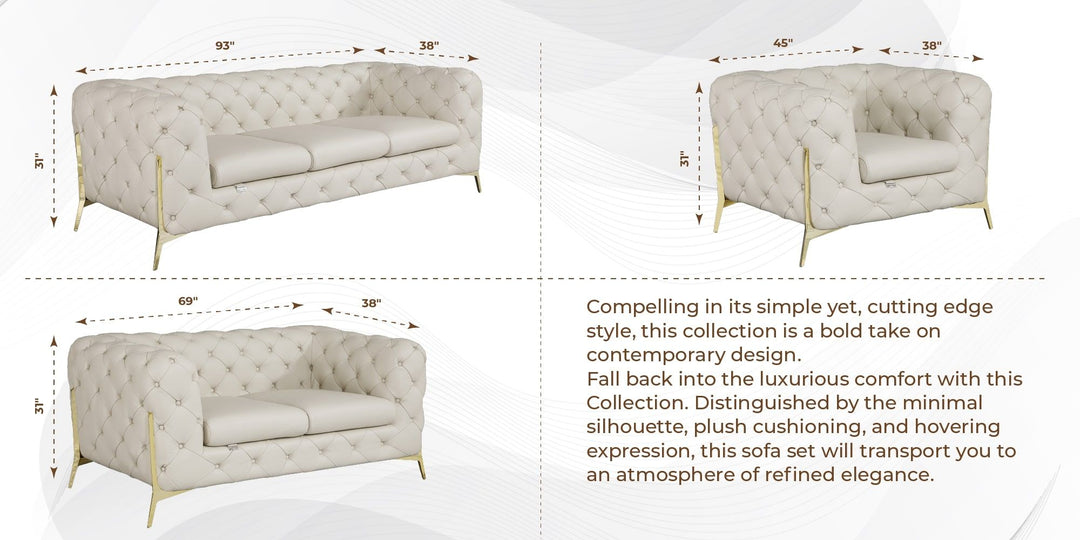 DivanItalia 970 Italian Leather Beige Leather Sofa and Two Chair Set