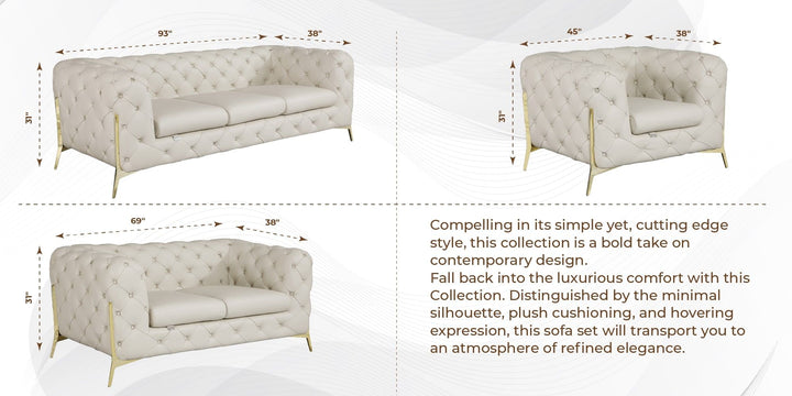 DivanItalia 970 Italian Leather Beige Leather Sofa and Two Chair Set