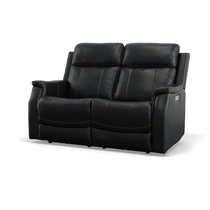 Easton Leather Power Reclining Loveseat with Power Headrests &amp; Lumbar in Ocean