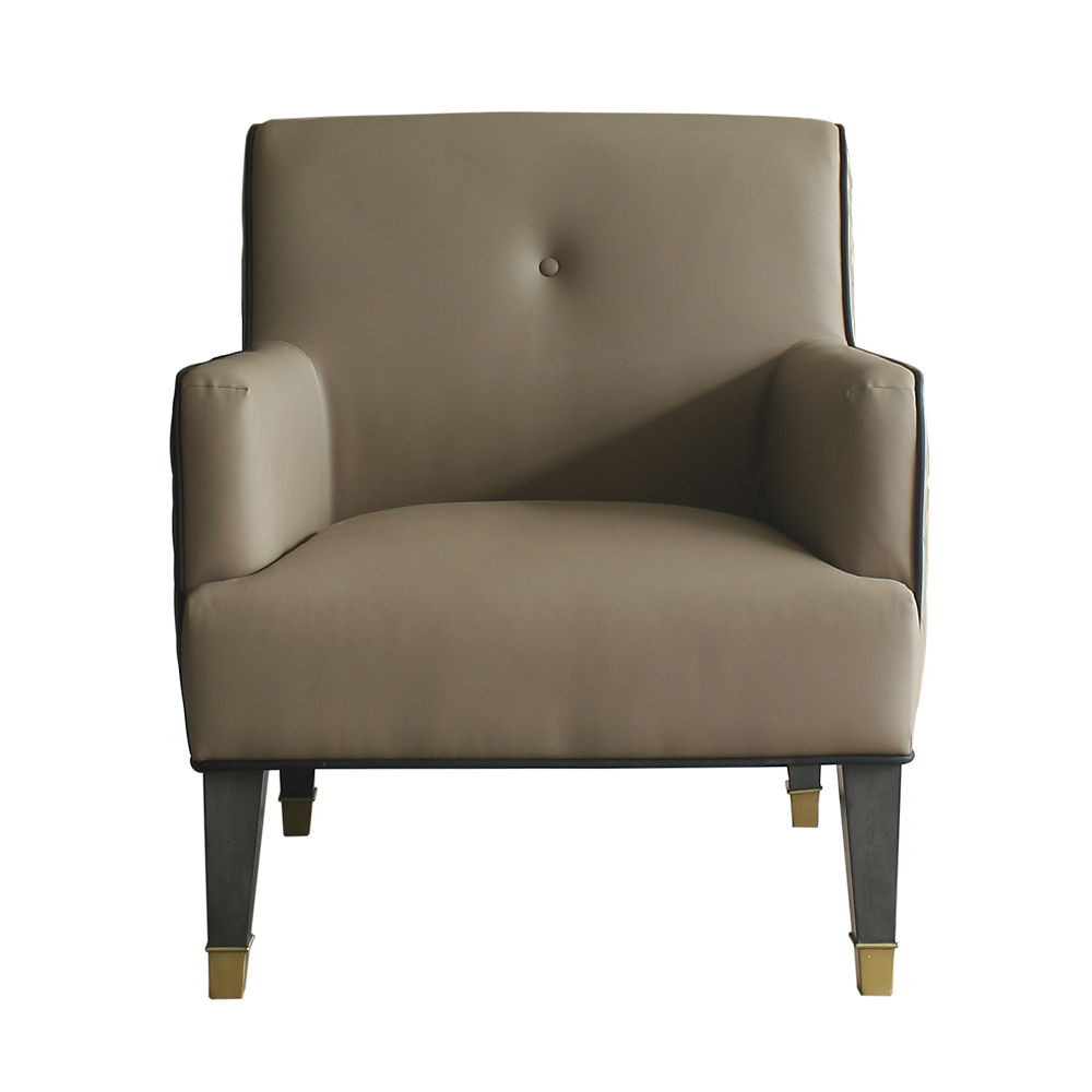 House Beatrice - Accent Chair With Pillow - Tan Synthetic Leather & Charcoal