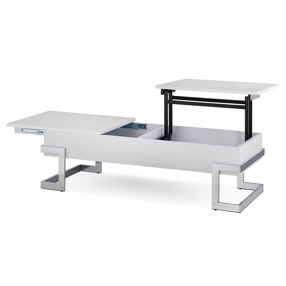 Calnan - Coffee Table With Lift Top - White High Gloss & Chrome