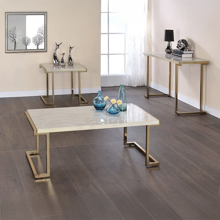Boice II - Sofa Table - Faux Marble Top & Champagne
