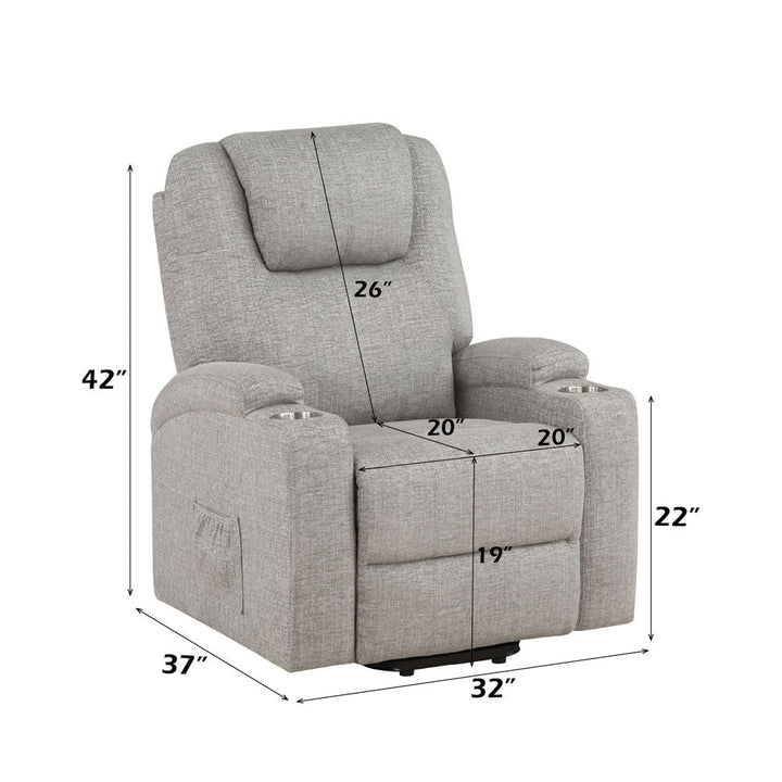 Evander - Recliner With Power Lift & Massage - Light Gray Chenille
