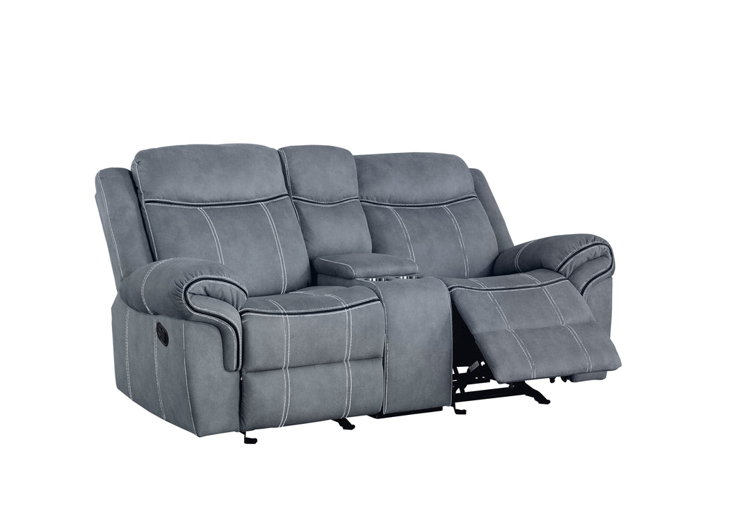 Zubaida - Two Tone Velvet Recliner Loveseat With USB Port Console - Gray
