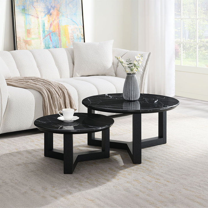 Dara - 32" Coffee Table - Natural Marble Top & Black