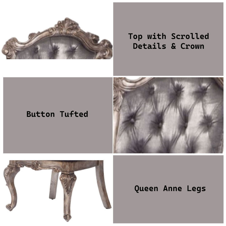 Chantelle - Side Chair Set of 2) - Silver Gray Silk-Like Fabric & Antique Platinum