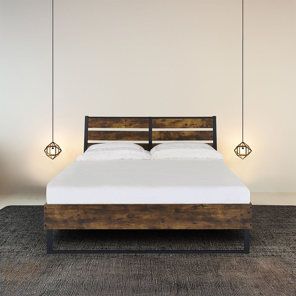Juvanth - Eastern King Bed - Rustic Oak & Black