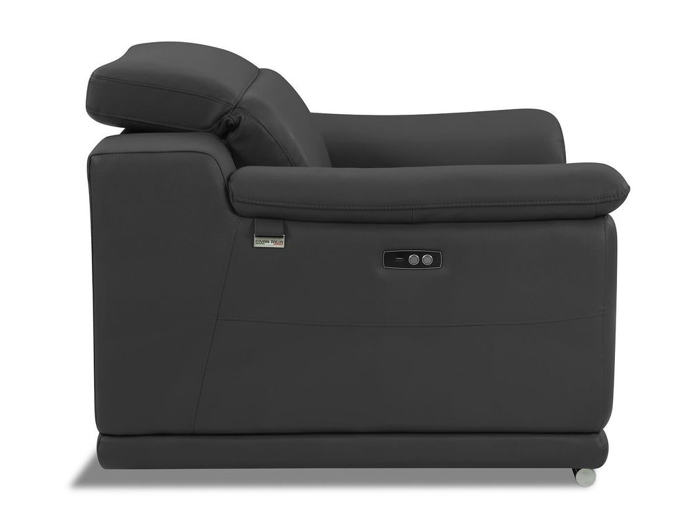 DivanItalia 9762 Top Grain Italian Leather Power Reclining Chair with Adjustable Headrests - Dark Gray