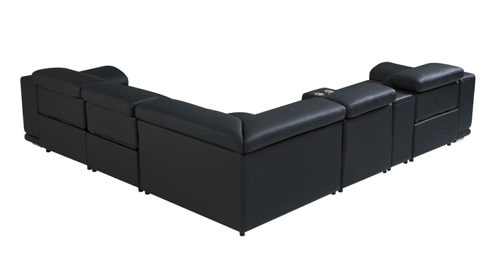 DivanItalia 9762 6-Piece L Shaped Top Grain Italian Leather Sectional Sofa with 3 Power Recliners - Black