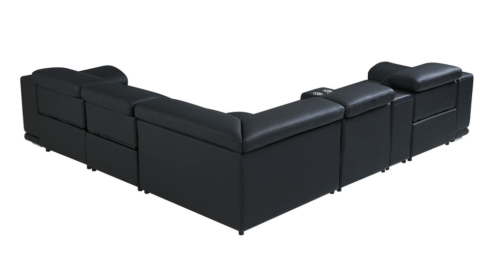 DivanItalia 9762 6-Piece L Shaped Top Grain Italian Leather Sectional Sofa with 3 Power Recliners - Black