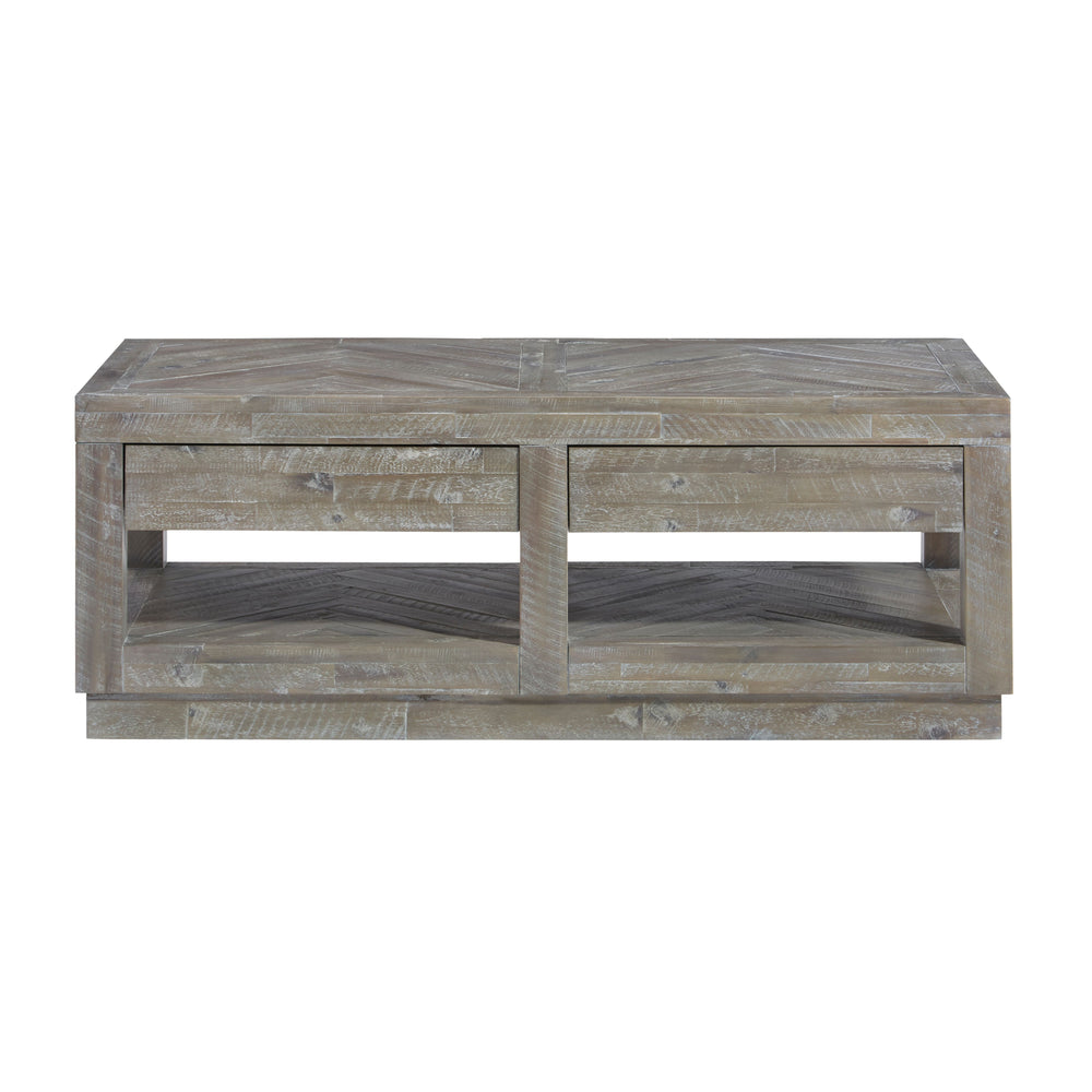 Modus Furniture 5Qs321 Herringbone Solid Wood Two Drawer Coffee Table In Rustic Latte