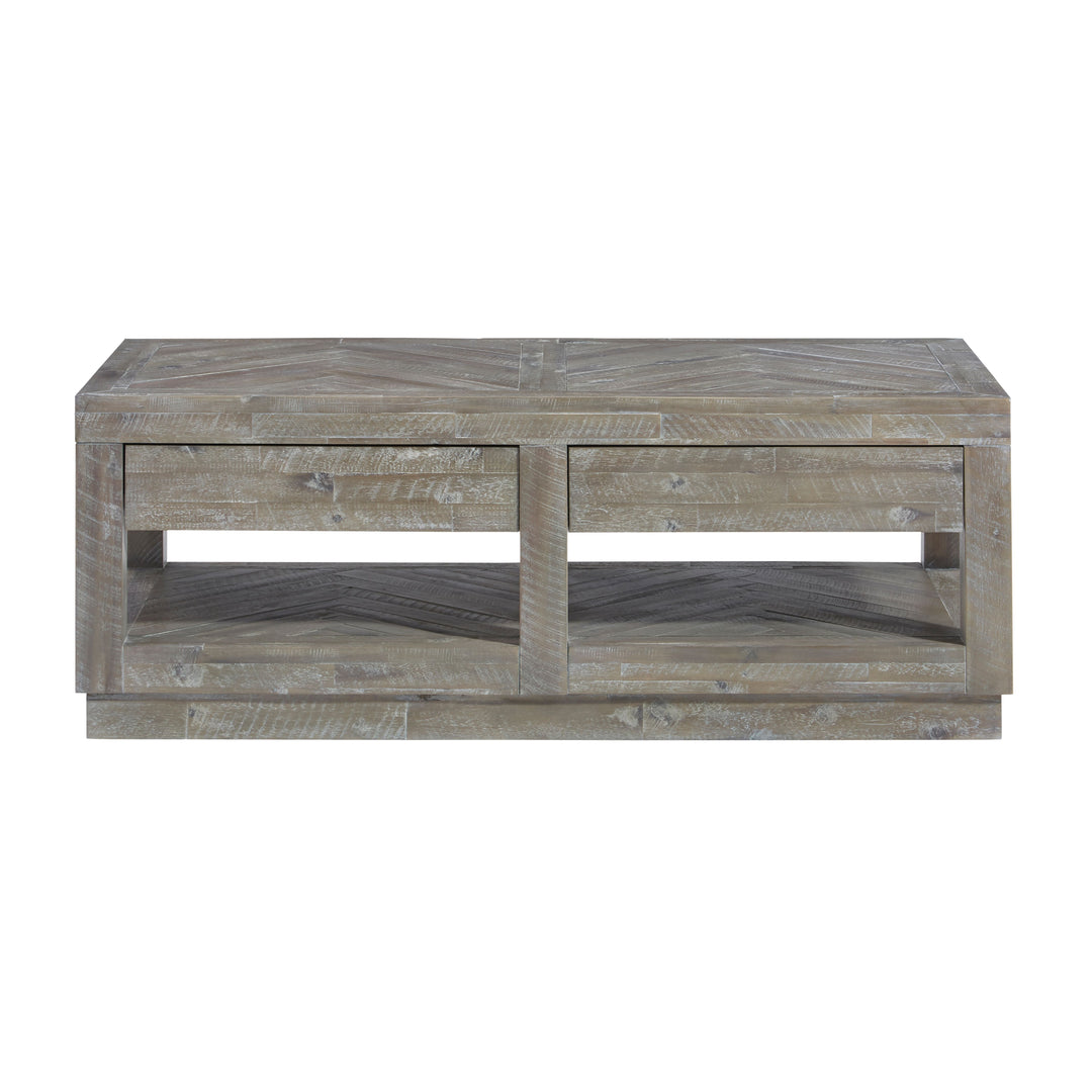 Modus Furniture 5Qs321 Herringbone Solid Wood Two Drawer Coffee Table In Rustic Latte