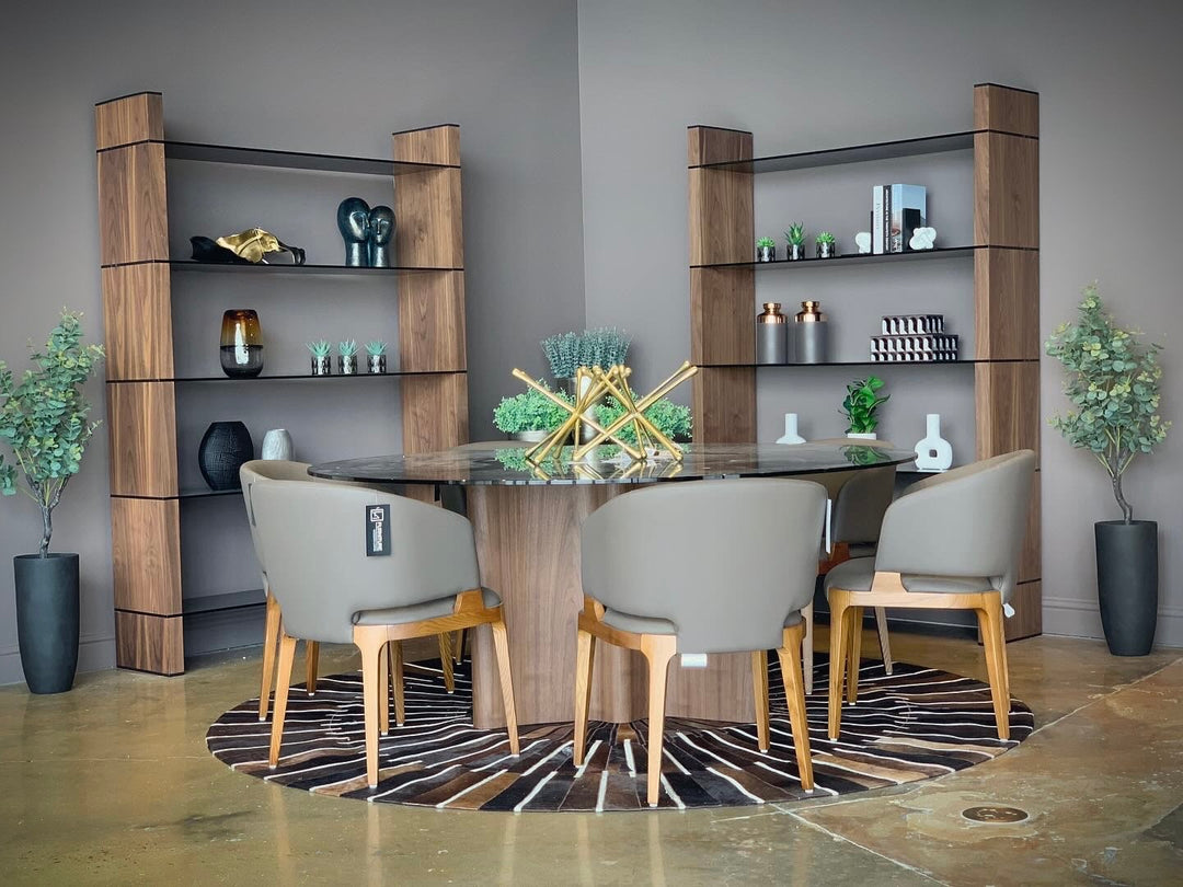 Kaye - Modern Walnut + Glass 71" Round Dining Table