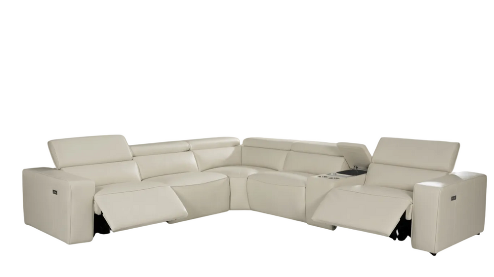 Tampa Power Reclining Italian Leather Sectional in Cream - alternate view 3