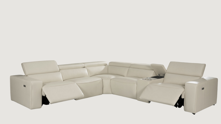 Tampa Power Reclining Italian Leather Sectional in Cream