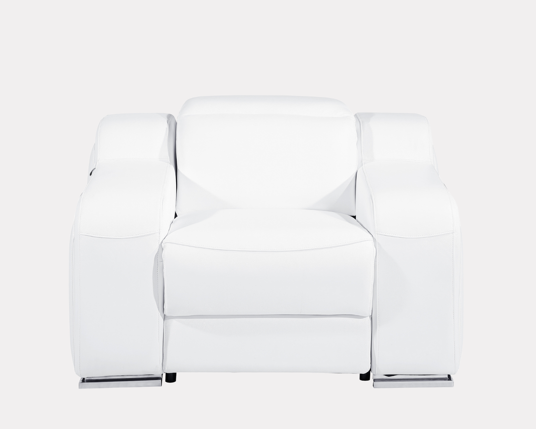 DivanItalia 1116 White Italian Leather Power Reclining Chair with Power Headrests