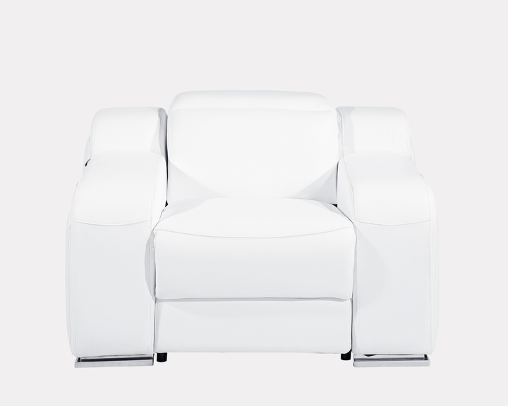DivanItalia 1116 White Italian Leather Power Reclining Chair with Power Headrests