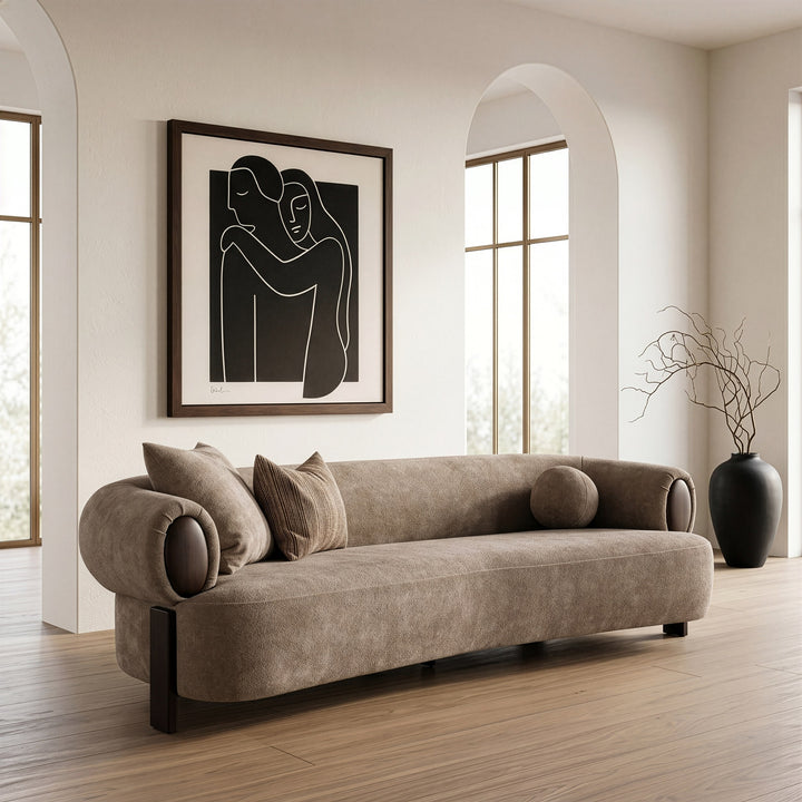Arnaud - Modern Tan Fabric + Brown Oak Sofa