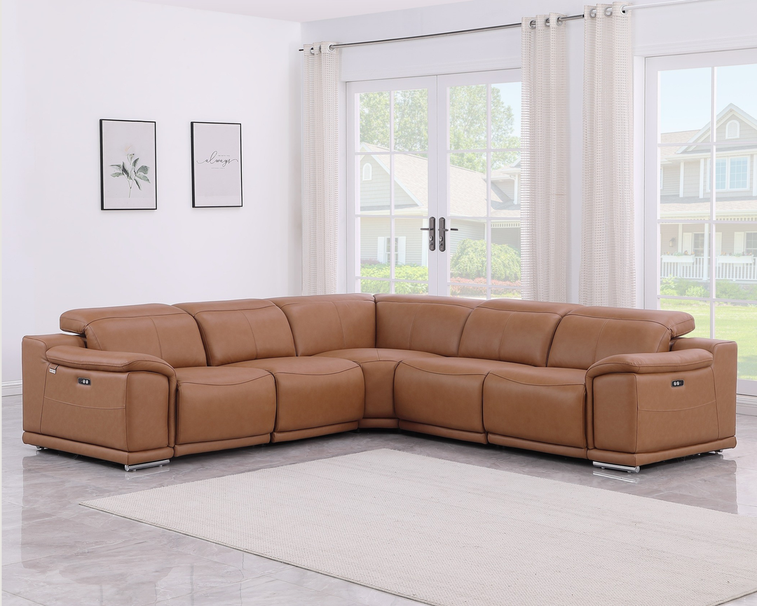 DivanItalia Cognac 5-Piece Power Reclining Sectional